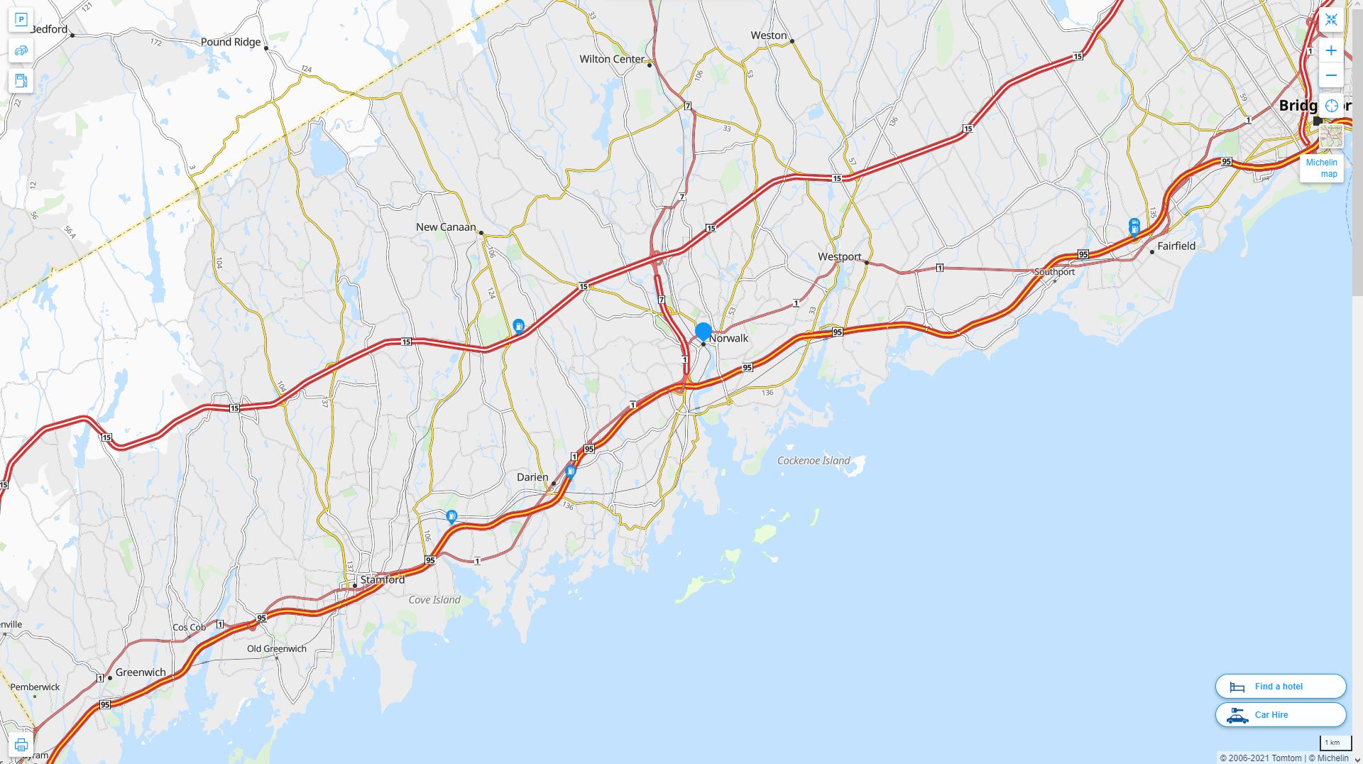Norwalk Connecticut Highway and Road Map